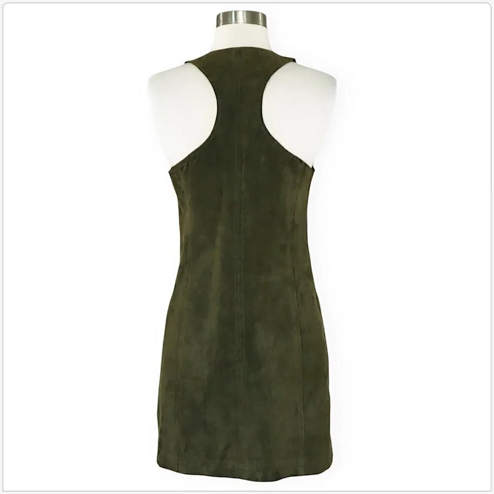 Cooperative UO Paulina Olive Green Suede Leather Button Down Mini Jumper Dress S